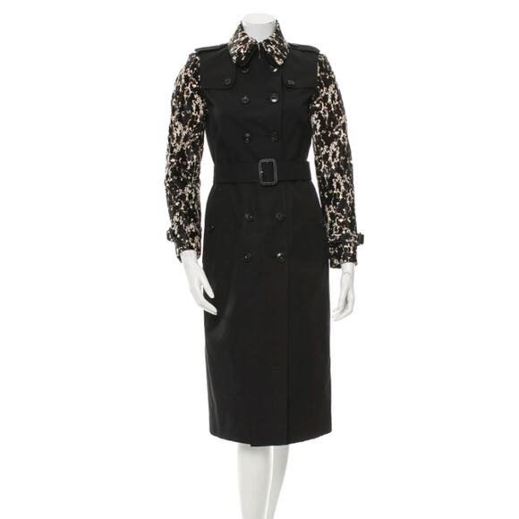 BURBERRY LONDON BLACK CALF HAIR TRENCH COAT JACKET 36 4 - Picture 1 of 6